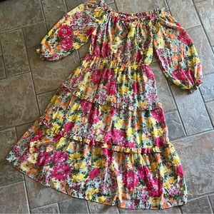 LAUREN CONRAD Floral Off the Shoulder MIDI Ruffle Dress